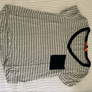 Striped grey, white and black tee
